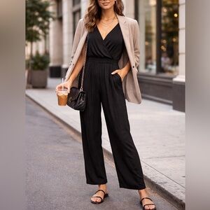 Abercrombie & Fitch Black Sleeveless Wrap Jumpsuit Minimalist Chic